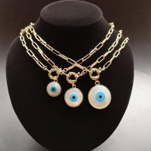 Promotion ! Natural Marquise Evil Eye Mother of Pearl Shell Necklace Heart & Round Blue Evil Eye Mother Pearl charms for Gift