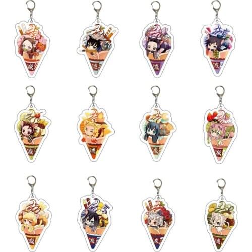 Anime Demon Slayer Keychain Comic Creative Ice Cream Figure Kamado Tanjirou Acrylic Keyring Bag Car Women Man Key Accessories