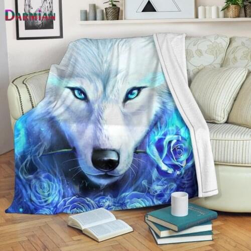 DARMIAN Home Textile Super Soft Flannel Fleece Blanket 3D Wolf Print Multi-size Throw Blanket for Adult Kids Bedroom Decoration