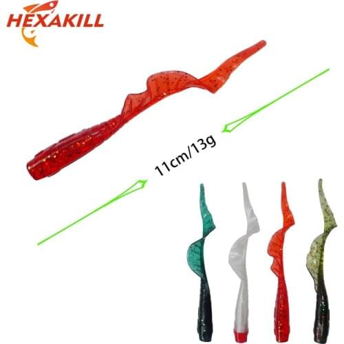Hexakill 4pcs/lot Big Sea Worm silicone soft baits with curl long tail 11cm 13g Grub Artificial Crankbait Pesca Fishing lures