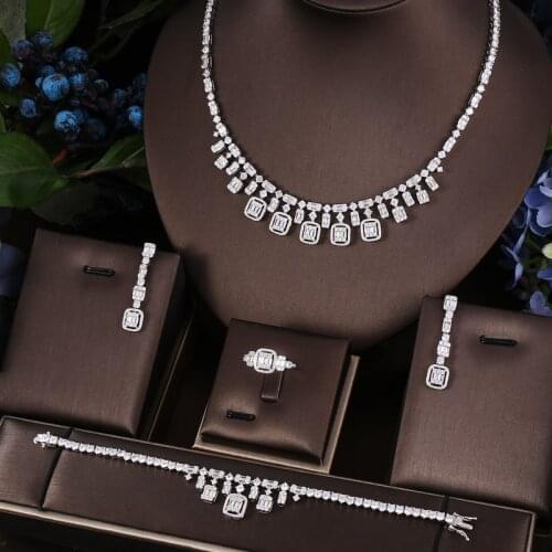 Janekelly Hotsale African 4pcs Bridal Jewelry Sets New Fashion Dubai Jewelry Set For Women Wedding Party Accessories Design