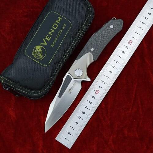 KEVIN JOHN VENOM ATTACKER Flipper knife M390 blade titanium carbon fiber handle camping survival outdoor knife tool
