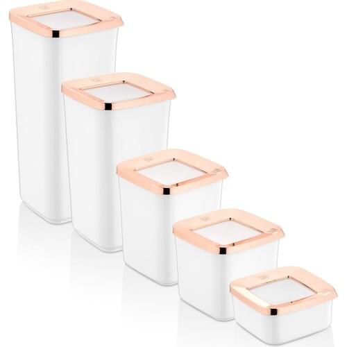 Vip John 5'li White Rose Gold Detailed Square Storage Container Set