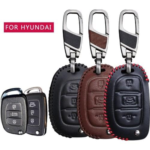 Leather Car Key Cover Case For Hyundai Creta IX25 IX35 Kona Santa FE I30 I40 I20 I10 Tucson 2019 2020 Solaris Sonata Keyring Fob