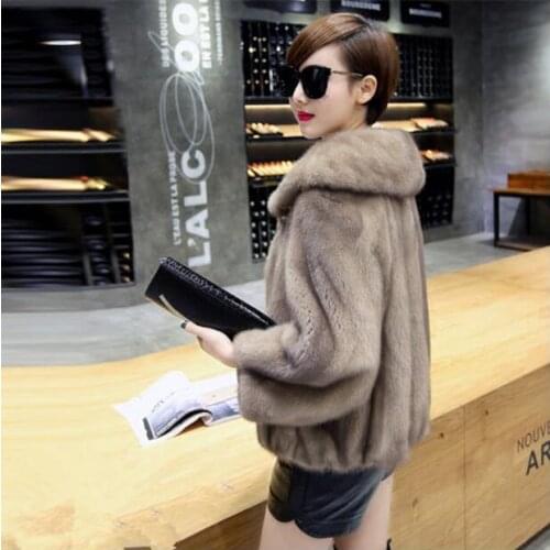 Womens spring autumn winter natural mink fur jacket turn-down collar short coat female fur outerwear