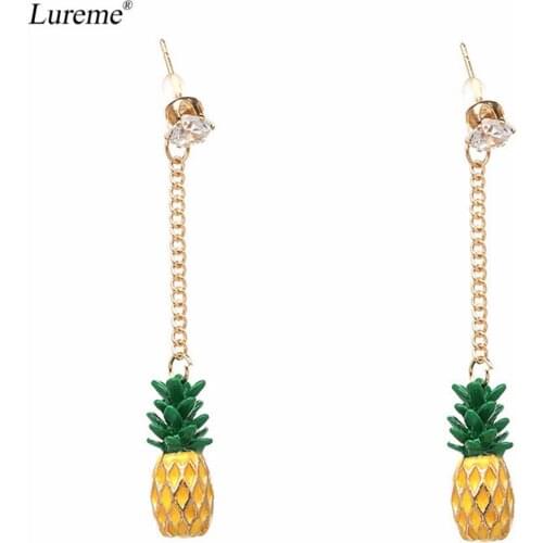 Lureme Fashion Lovely Yellow Pineapple Pendant Long Chain Dangle Earrings for Women (er005686)