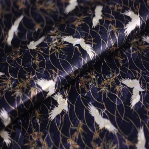 CF710 The Crane Printed Brocade Fabric Costume Han Chinese Clothing Dress Handmade DIY Materials Elastic Fabrics Home Decoration