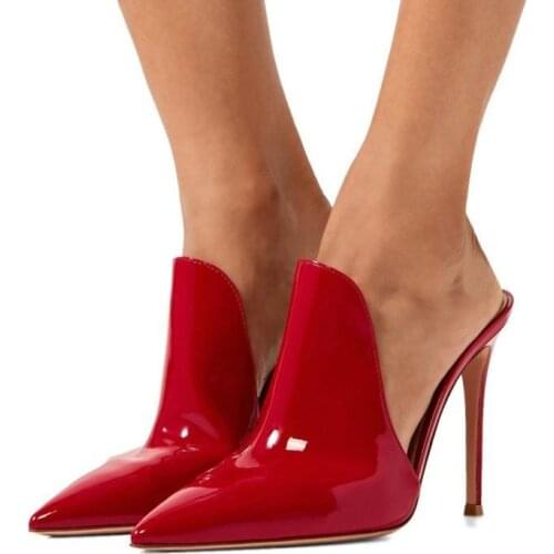 Fashion Red Shiny Women High Heels Sandals Pointed Toe Slip On Lady 12Cm Stilettos Custom Colors