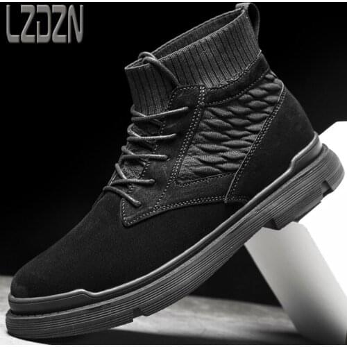 Tooling Trendy Mens Shoes Big Head Leather Shoes Chelsea Short Boots High Top Martin Leather Boots Winter Shoes New High Waist