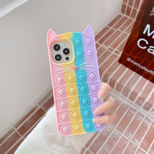 Fashion Rainbow Silicone Phone Case For Iphone 6 6s 7 8 Plus X XR XS Max11 12 Pro Max Cover Reliver Stress Pop Bubble Cover
