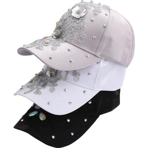2021 New Brand Baseball Cap For Girls Lifelike Flowers Women Summer Caps Casual Sun Casquette Luxury Rhinestones Hip Hop Hat
