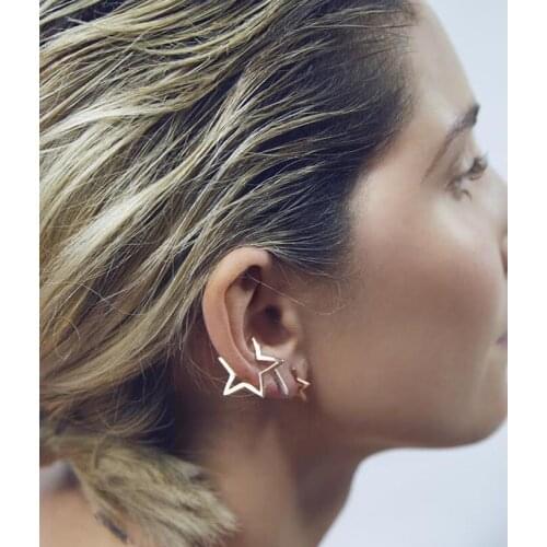 Oly2u New Fashion Open Geometric Star Earclips Earrings for Women Girls Party Earring Birthday Jewelry Gift -S101