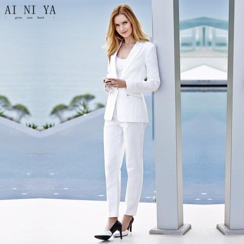 Jacket+Pants Women Business Suits White Single Breasted Slim Female Office Uniform Ladies Formal Trouser Suit 2 Piece Blazer
