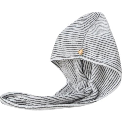 Bamboo Charcoal Fiber Hair Towel Wrap Microfiber Quick Dry Turban Cap with Button Absorbent Anti-Frizz Bath Shower Hat