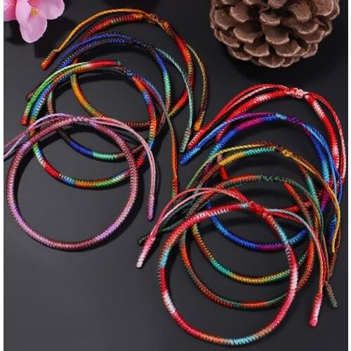 QiLuxy Boho Colour Tibetan Buddhist Love Lucky Charm Bracelets & Bangles for Women Men Handmade Knots Rope Budda Bracelets