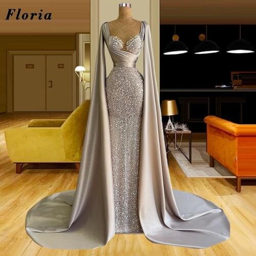 Luxury Dubai Designs Evening Dresses Long Sequins Celebrity Gowns With Jacket Arabic Party Women Prom Dress 2021 Robe De Soiree