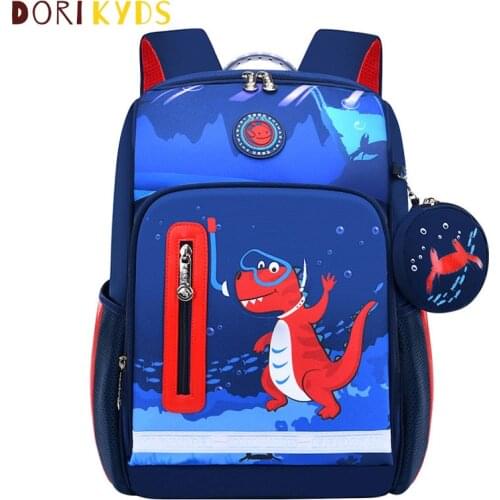 DORIKYDS Cartoon Dinosaur Primary Student School Bag Large Capacity Girls Boys Backpack Oxford Waterproof Mochila for Kids