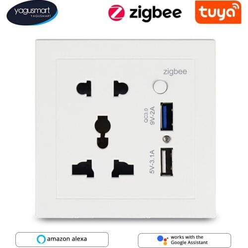 Yagusmart Tuya Zigbee Universal Outlet Smart Socket USB Port Plug Timer Tuya App Remote Control Alexa Google Home 10A
