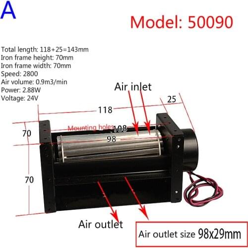 DC24V cross flow fan 50 impeller diameter high air flow fan Low noise Light weight Wind volume for horizontal installation