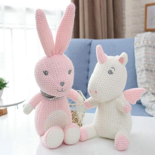 Nordic style Knitted Unicorns elephant Bunny Dinosaur Stuffed Toy Safety toy doll infant Sleeping Appease Doll Photography Props