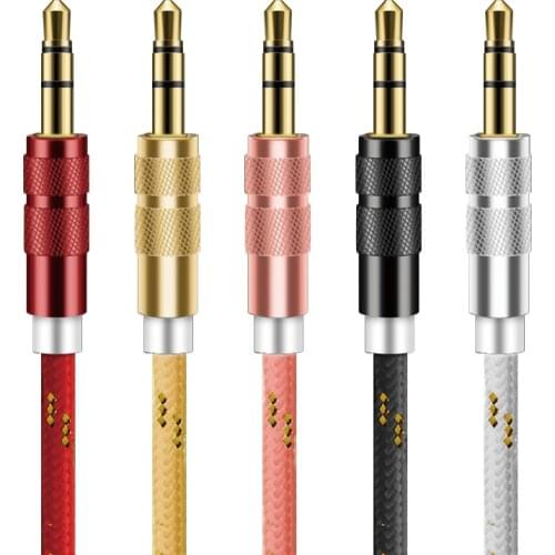 High Quality 3.5mm AUX Male To Male Audio Cable Gold Woven phone Car Adapter Cable For Computer Speaker DVD MP3 YS-377
