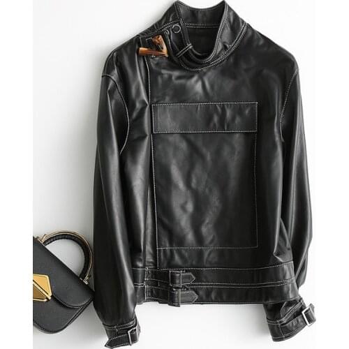 Pop Spring Autumn Real Leather Jackets Genuine Leather Jacket Women Short Motorcycle Natural Sheepskin Female Coat A024