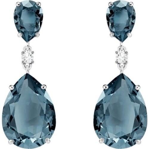Luxury Trendy Blue Water Drop Zircon Dangle Earring For Women Fashion Silver Color Female Jewelry Wedding Party Valentine Gifts