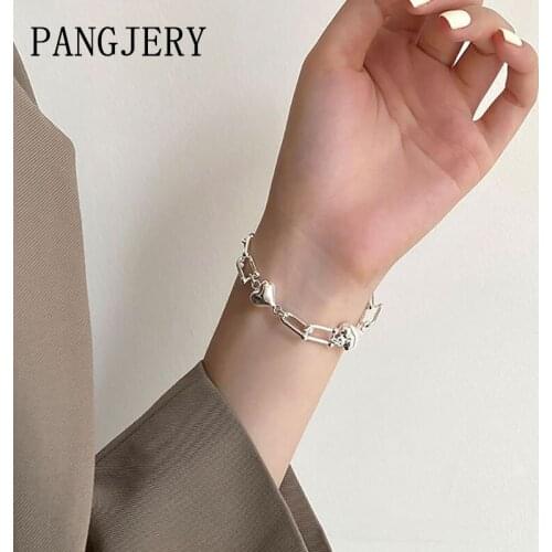 PANGJERY 925 Sterling Silver Horseshoe Buckle Smooth LOVE Heart Bracelets for Women Exquisite Simple Chain Wedding Jewelry Gifts