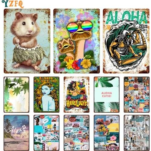 Aloha Hawaii City Poster Tin Sign Vintage Metal Plaque Retro Bar Pub Restaurant Room Wall Decoration Plates DU-11452B