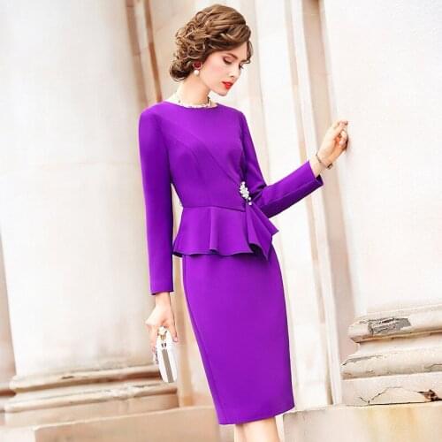 Women Ruffles Dress 2019 NEW Spring Autumn OL occupation clothing Flower Party dress Vintage Long sleeves office work dresses