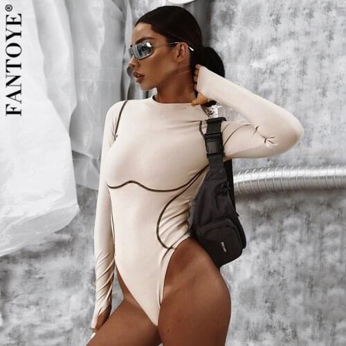 Fantoye Sexy Long Sleeve Bodysuits Women Striped 2019 Autumn Basic Bodycon Jumpsuits Rompers Khaki Elastic Casual Bodysuit Tops