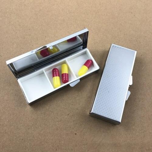1pcs Travel Essential Pill Splitters 85*30*15mm 3 Grid Folding Pill Case Container For Medicines Organizer Mini Metal Pill Box