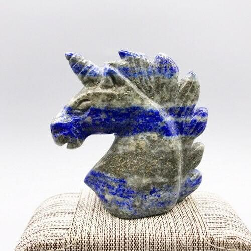 2.0" Natural lapis Quartz Crystal Unicorn Carving Horse head Skulls Figurine for home decoration 1 PC