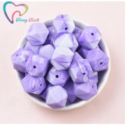 10PCS Marble Violet Food Grade Silicone Hexagon 14-17MM Beads BPA Free Baby Teether Necklace Accessories 9-15MM Round Ball Beads