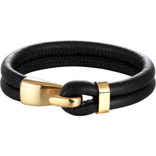 2019 High Quality Creative Black Multi-layer Leather Bracelet Men Stainless Steel Anchor Bracelet Fashion Bangles Gifts Pulseras