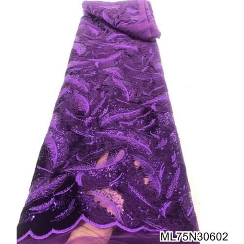 2021 Nigerian fashion style comfortable african sequins velvet lace fabric 5yards net lace fabric for women party dress ML75N306