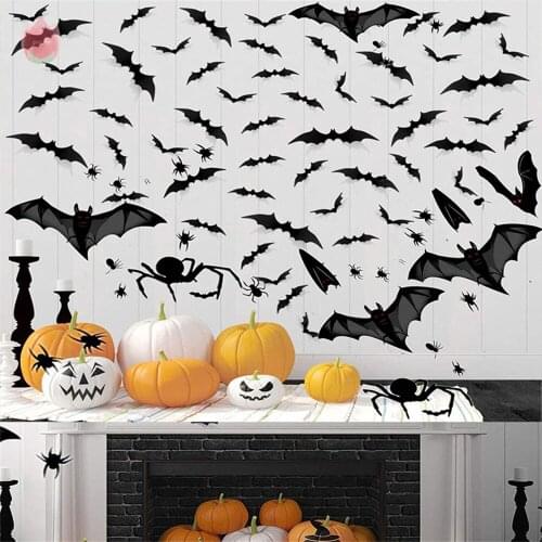 24pcs Halloween Decoration 3D Black PVC Wall Sticker Bat Halloween Party DIY Bar Room Decor Halloween Party Scary Decos Props