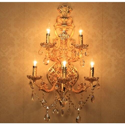 5 heads large crystal Wall Lights mirror LED Candle Lighting for Home Living Room Hotel wall Lamp Bar Wandlamp E14 Wall sconces