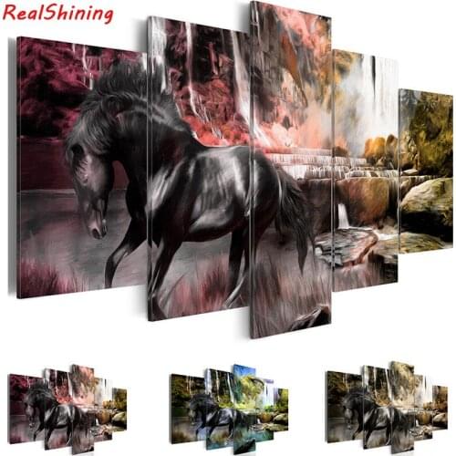 5pcs diy Diamond Painting Cross Stitch Horse and waterfall full square Diamond Mosaic beaded Embroidery Rhinestones H1403