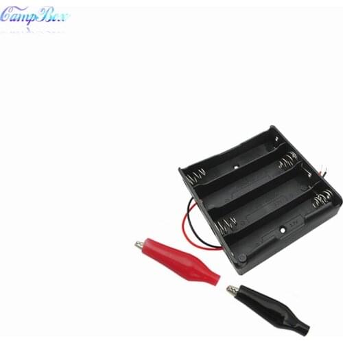 50Pcs 4x18650 Battery Case Holder Socket Wire Junction Box With 15cm Wires, Black+Red Crocodile Alligator Clip