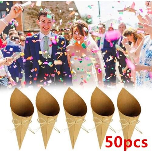 50pcs Wedding Confetti Cones Decor For Wedding Shower Decoration Kraft Paper Wedding Party Confetti Cone Wedding Paper Cones