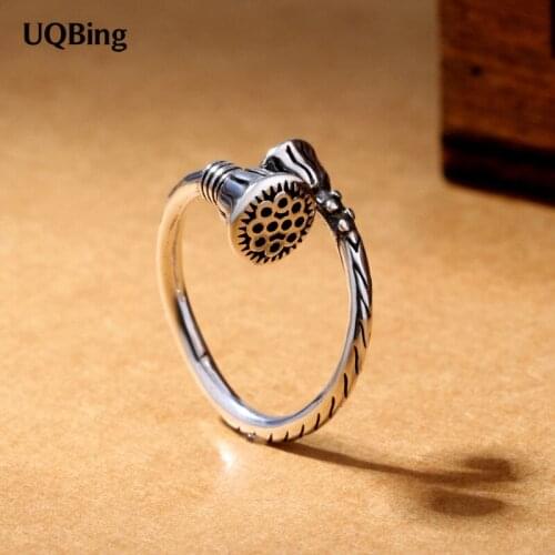 Free Shipping Retro Vintage 925 Sterling Silver Lotus Flower Rings Women Gift Finger Rings