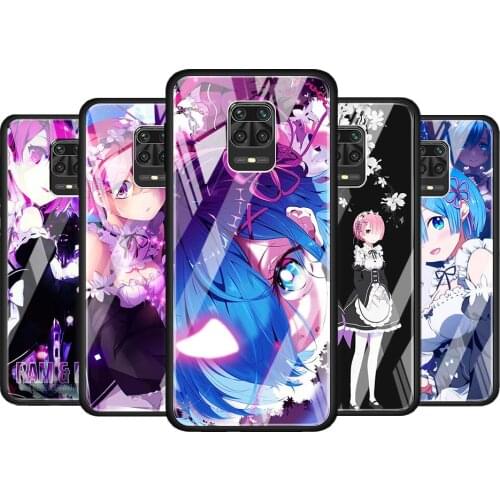 Anime RE ZERO Ram Rem for Xiaomi Redmi Note 10 Pro Max 10S 9T 9S 9 8T 8 7 Pro 5G Luxury Tempered Glass Phone Case Cover