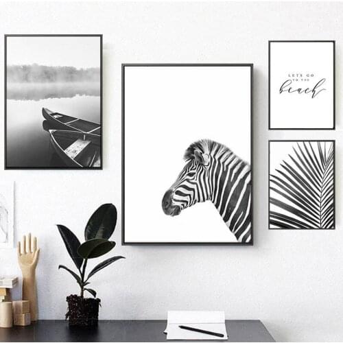 Black And White Landscape Photography Nordic Animal Horse Leaves Letter Boat Canvas Painting Wall Picture Poster Room Decoration