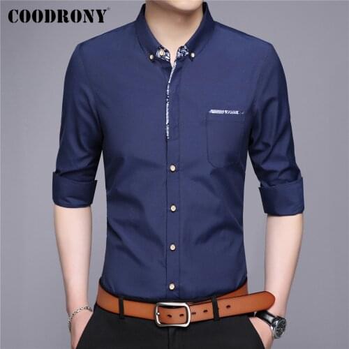 COODRONY Brand Spring Autumn New Arrivals Streetwear Fashion Pocket Casual Long Sleeve Slim Fit Cotton Shirt Men Clothing C6223