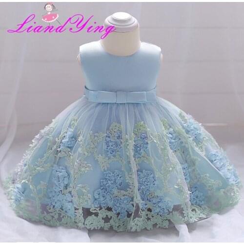 Flower Girls Wedding Dress Baby Girls Christening Cake Dresses for Party Occasion Kids 1 year Baby Girl Birthday Dress