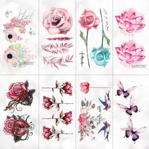 Lotus FLower Temporary Tattoo Colorful Feather Leaf Fake Black Waterproof Tattoo Sticker For Girl Kids Art