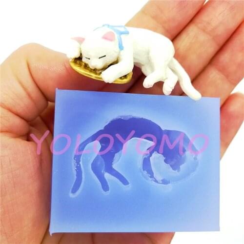 D867YL Cute Sleeping Cat Silicone Mold Fondant Cake Decorating Candy Resin Clay Aromatherapy Miniaturesweets DIY 38.6mm x 26.6mm