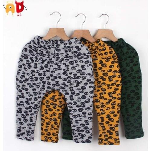 AD 2-6Y Cute Skull Kids Pants Thickening Fleece Baby Harem Toddler Childrens Clothes Trousers for Boys
