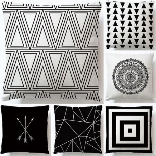 Home Textile 45*45CM Linen Printed Black White Nordic Geometric Square Sofa Car Pillow Case Pillowcase Cushion Cover 2pc/lot